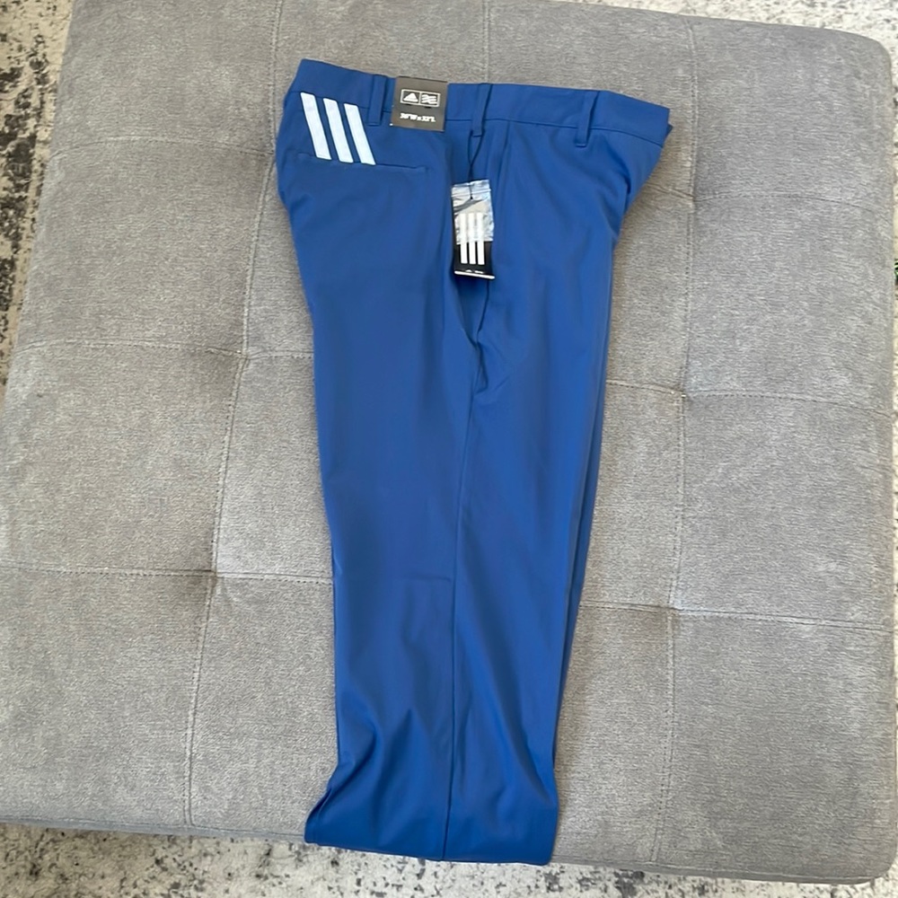 Adidas NWT pm stretch 3stripe golf pants blue